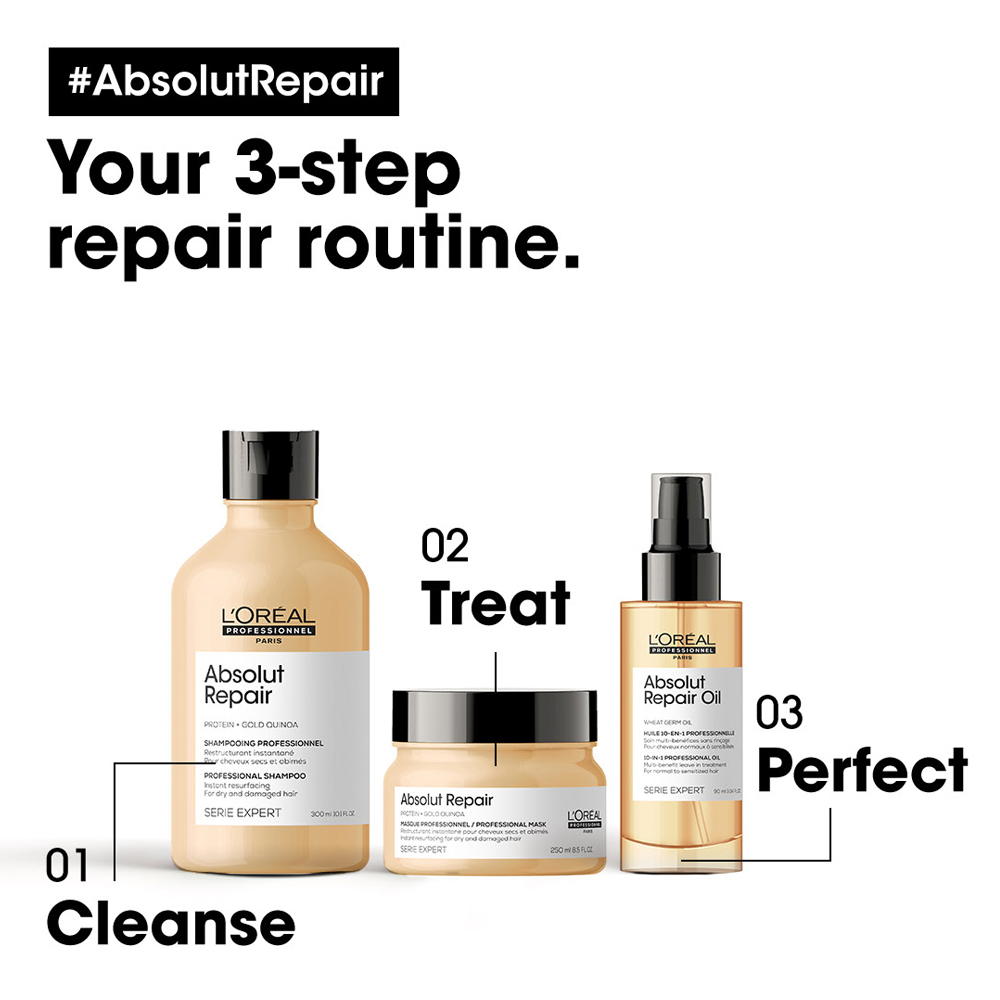 Loreal Absolut Repair Gold Quinoa Shampoo, 300ml - Hairsale.se