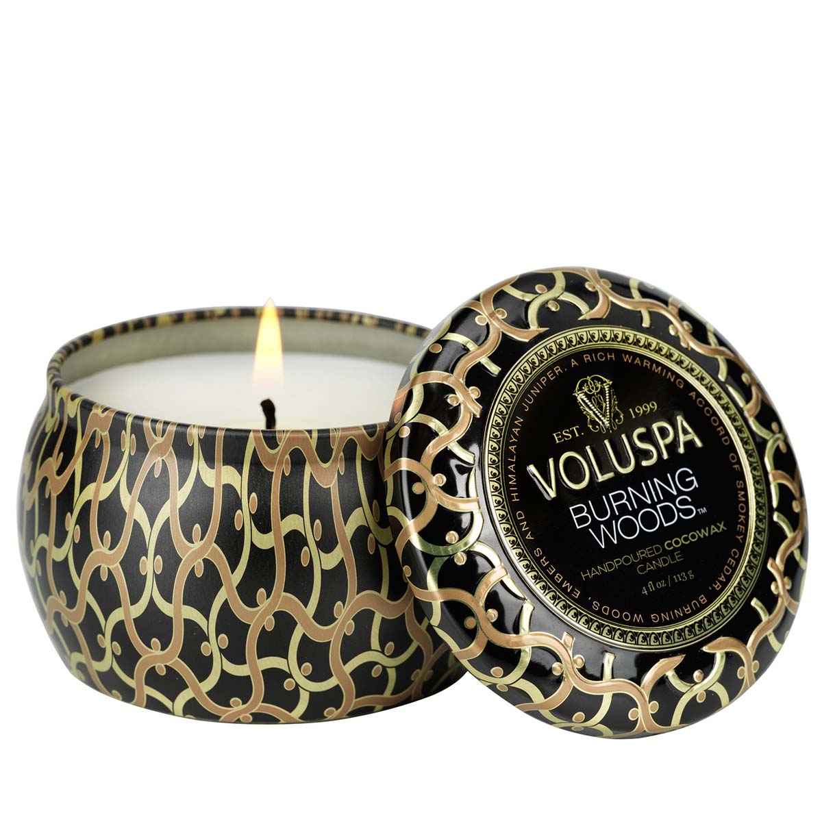 Voluspa Burning Woods, Mini Tin Candle 25h - Hairsale.se