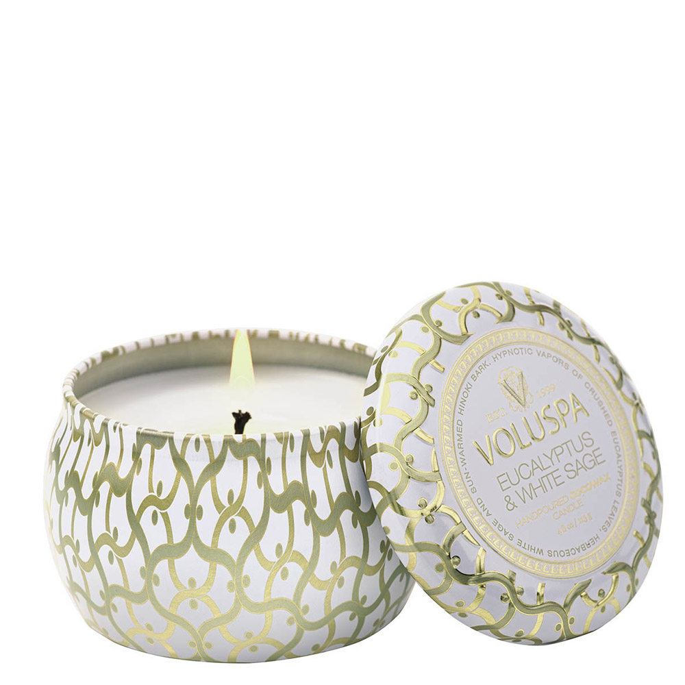 Voluspa Eucalyptus & White Sage, Mini Tin Candle 25h - Hairsale.se