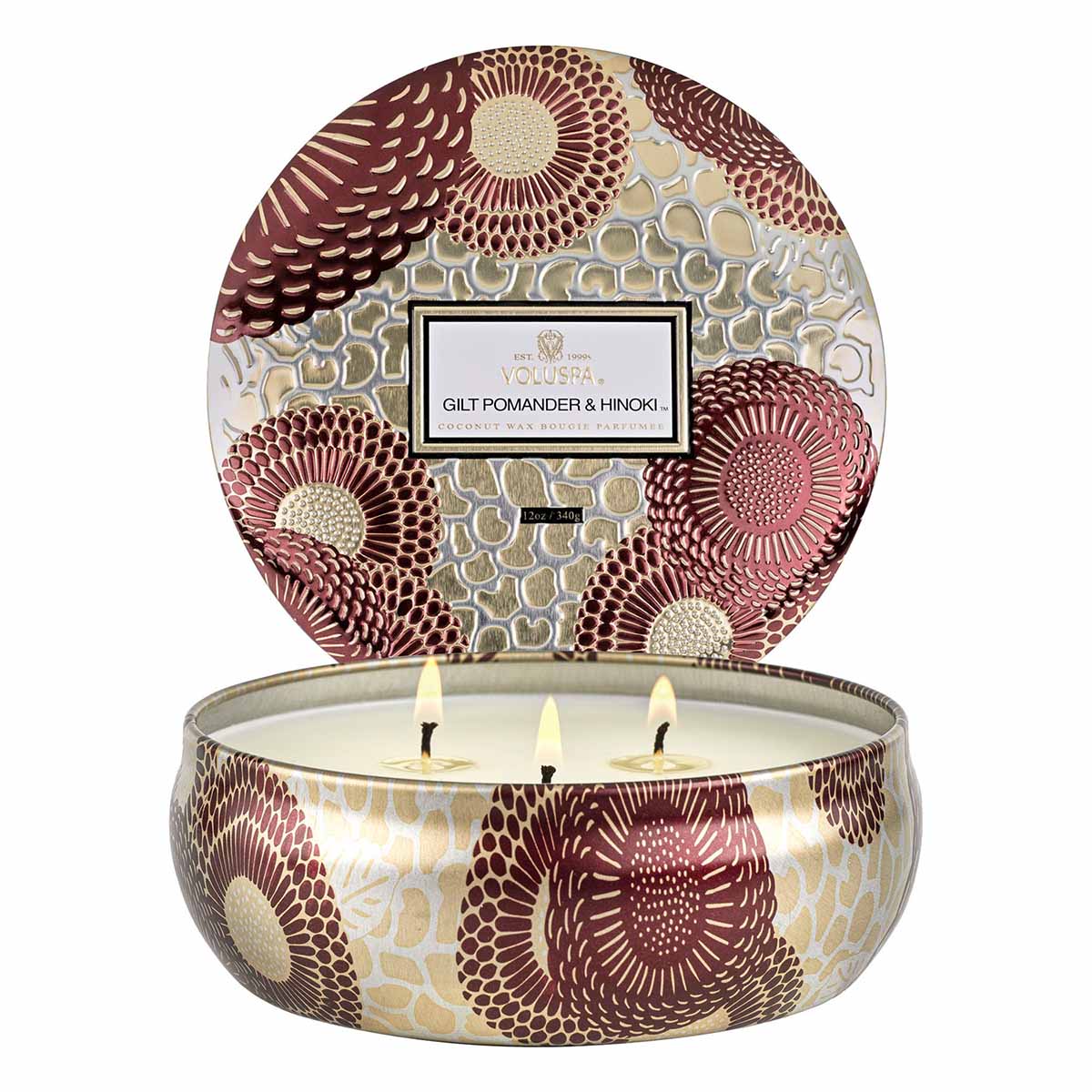 Voluspa Gilt Pomander & Hinoki, 3-wick Candle 40h - Hairsale.se