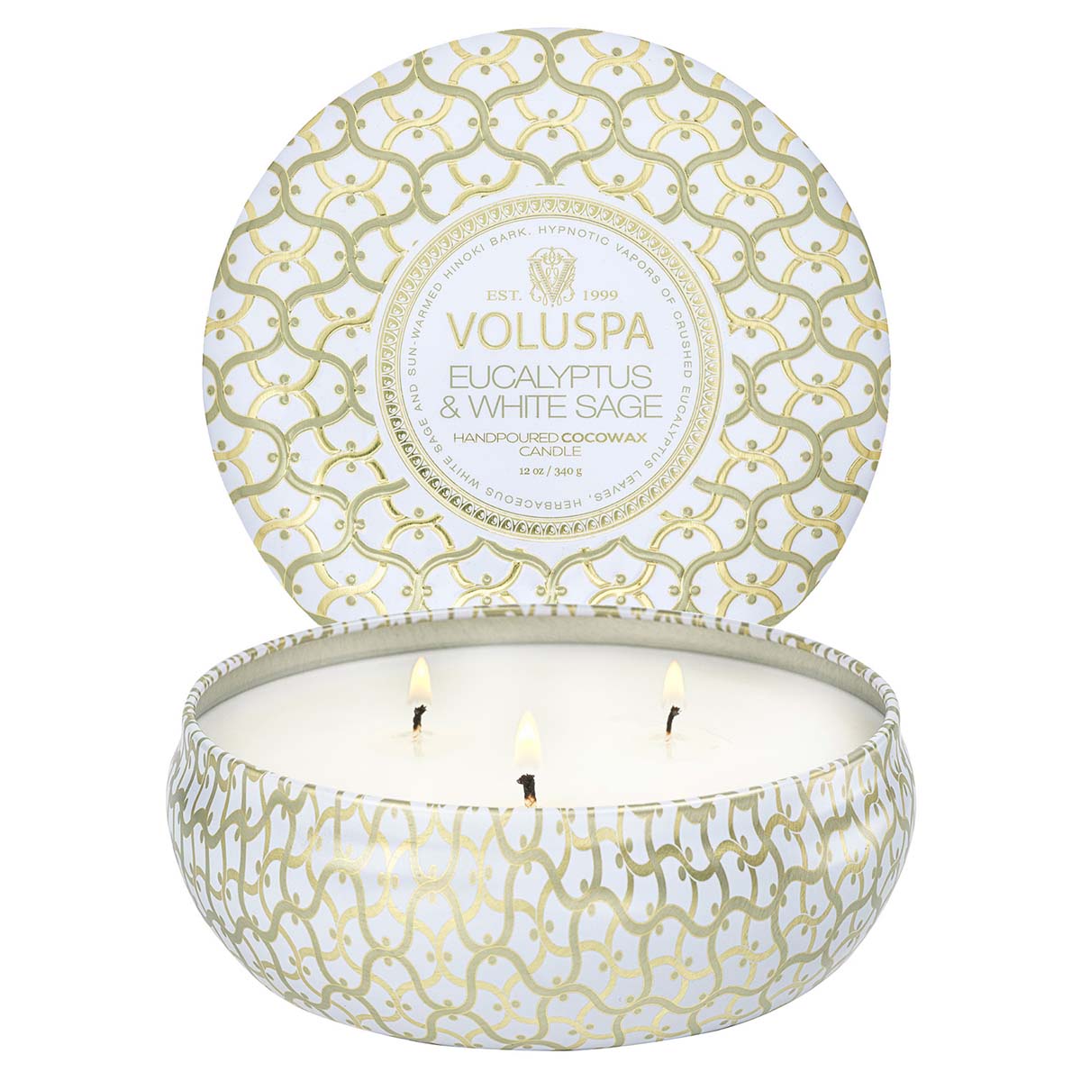 Voluspa Eucalyptus & White Sage, 3-Wick Candle 40h - Hairsale.se